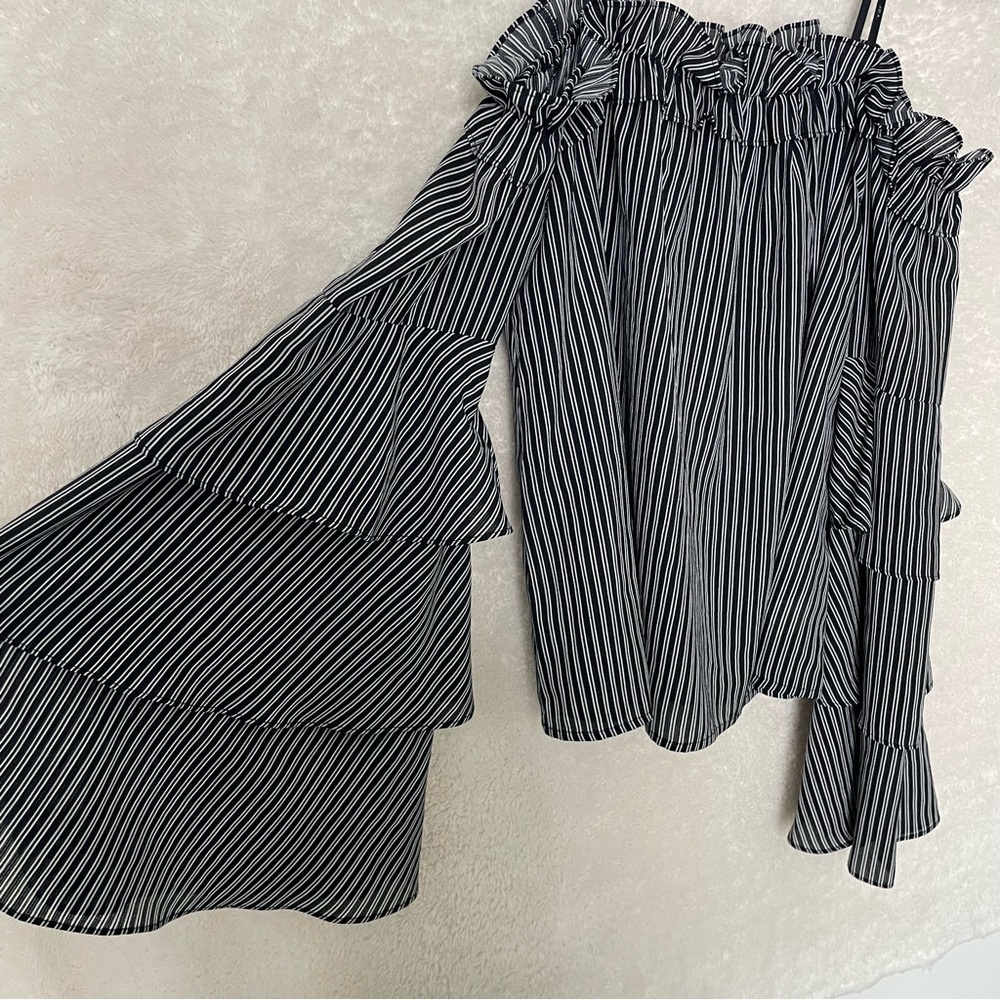 J.O.A. Tiered Ruffled Off-Shoulder Top